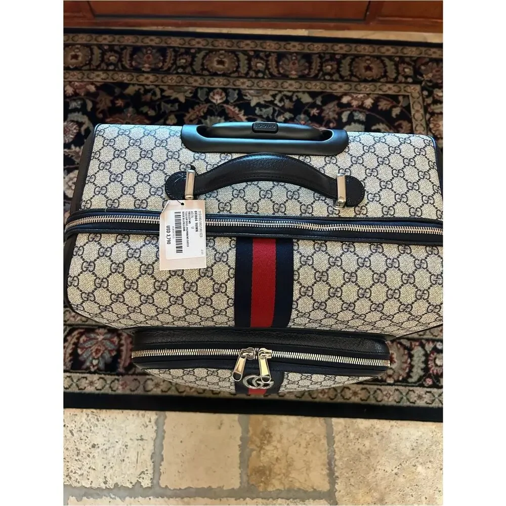 Gucci Savoy, GG Supreme suitcase, iconic blue/red web stripe made in Italy